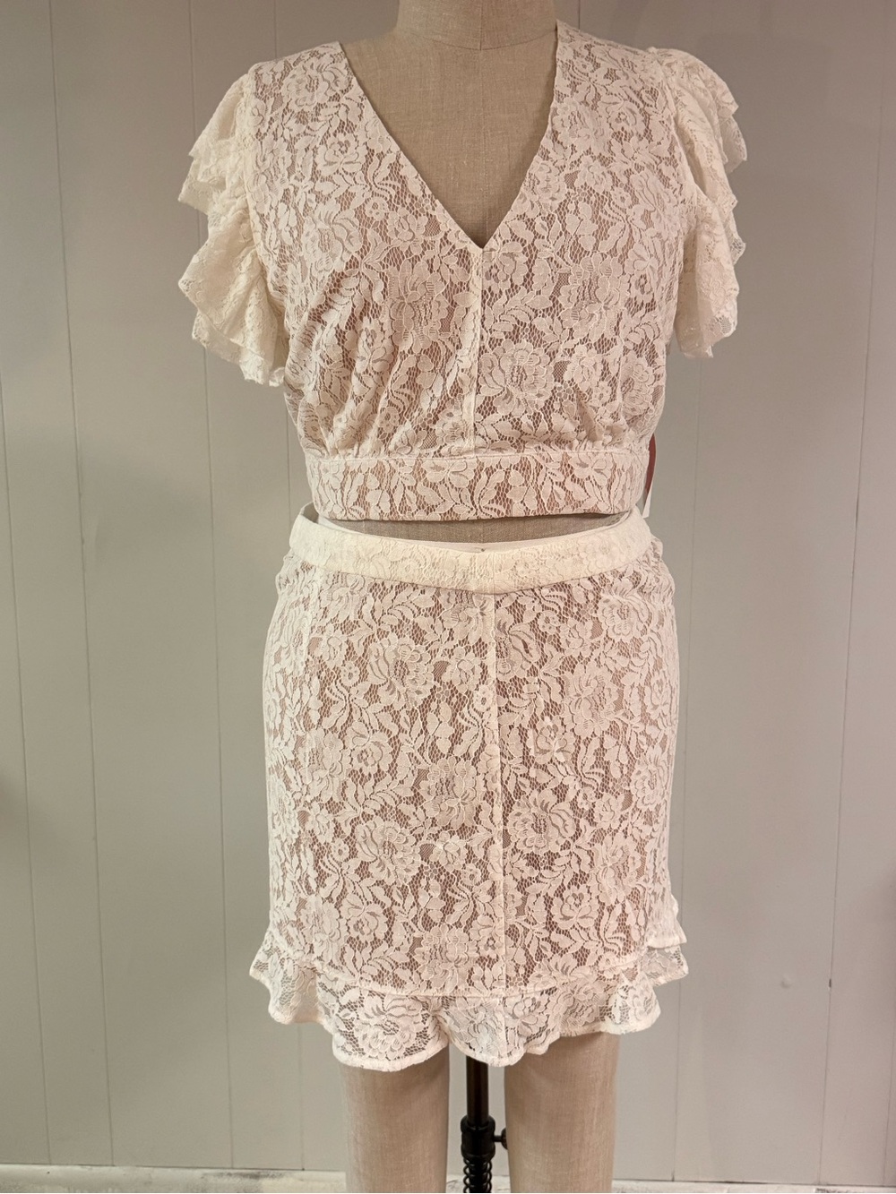 Lace Ruffle Skirt and Top in Ivory